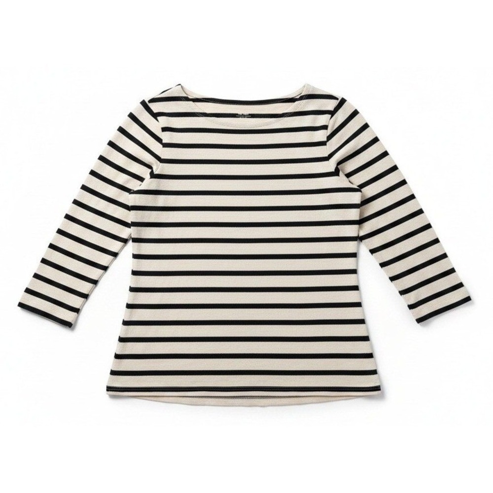 Old Navy Womens Relaxed Boatneck Striped Long Sleeve Cotton Tee Grey Black M
